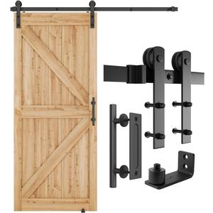 SMARTSTANDARD 6 FT Heavy Duty Sturdy Sliding Barn Door Hardware Kit, Black, (Whole Set Includes 1x Pull Handle Set & 1x Floor Guide) Fit 34''-36" Wide Door Panel (I Shape Hanger)