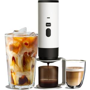 Portable Coffee Maker, 25Bar High Pressure & 80-Second Fast Brew, 8500mAh USB Rechargeable, Aluminum Stand, Compact Espresso Machine for Camping, Travel, Office, Gift for Coffee Lovers (WHITE)