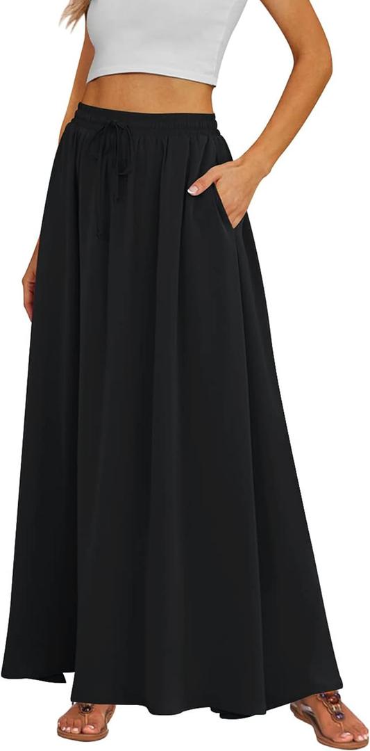 Tapata Women's Extra Long Maxi Skirts for Tall/Petite with Pockets Pleated A-Line Summer Flowy Skirt Casual Beach Wear (Medium)