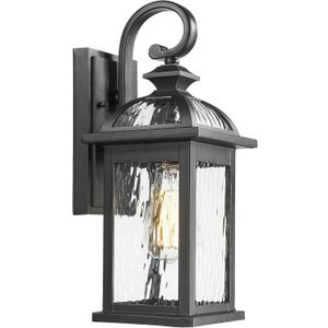 Darkaway Outdoor Lights Fixture Wall Mount, Exterior Wall Light with Water Ripple Glass Waterproof Black Outside Wall Sconce for House Porch Hallway Garage (15")