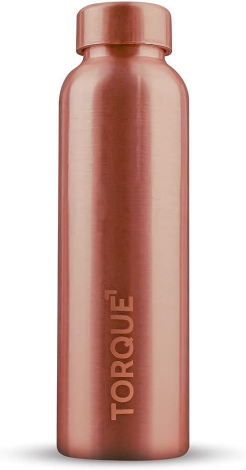 Torque 34 Oz Pure Copper Water Bottle for Drinking | Ayurvedic Hammered Water Bottle Leak Proof Lid | Large Handcrafted Copper Vessel for Drinking Yoga Fitness