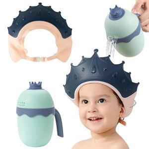 FUNUPUP Baby Shower Cap for Kids with Bath Rinse Cup, Adjustable Toddler Hair Washing Shampoo Shield Hat Baby Bath Visor Shower Hat for KidsCrown Blue)