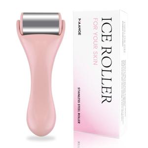 MAANGE Ice Roller for Face 1 Piece Stainless Steel Facial Roller Ice Face Roller for Puffiness,Migraine,Pain Relief and Skin Care (Pink)