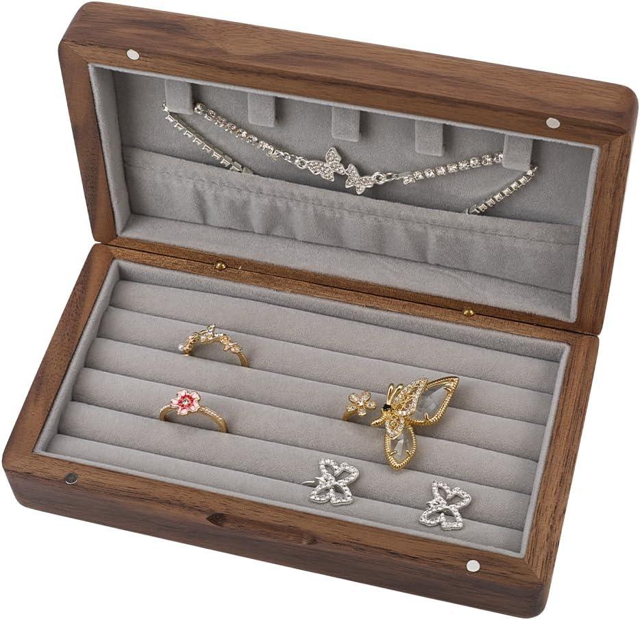 Portable Wooden Rings Display Holder Box for women, Solid Wood Jewelry Organizer and Storage Box for Rings, Travel Jewelry Case for Earrings Organizer and Festival Gift for Friend