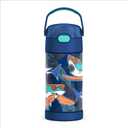 THERMOS FUNTAINER Water Bottle with Straw - 12 Ounce - Kids Stainless Steel Vacuum Insulated Water Bottle with Lid, Surfin Sharks