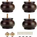 Maricome 2 Inch Round Furniture Feet Predrilled M8 Bolt Screw in Set of 4 Mid Century Replacement Bun Feet for Sofa Couch Ottoman (Height: 2.36 In/6CM)