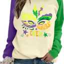 Mardi Gras Shirts for Women Funny Carnival Outfits Fat Tuesday Shirts New Orleans Festival Long Sleeve Tops