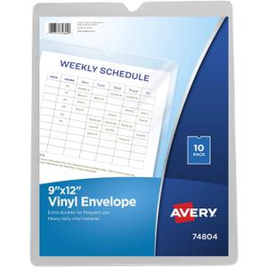 Avery File Envelopes, 9" x 12" Travel Document Organizer, Holds up to Sheets, 10 Clear Vinyl Envelopes (74804)