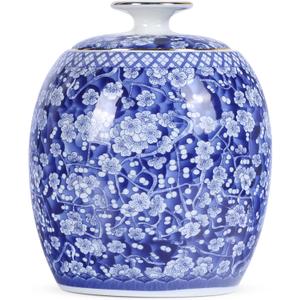 Traditional Chinoiserie Round Ginger Jars Blue and White Porcelain Series Ceramic Storage Jars with Sealed Lids,for Home/Kitchen/Dining Table Decoration (Melon Jar)