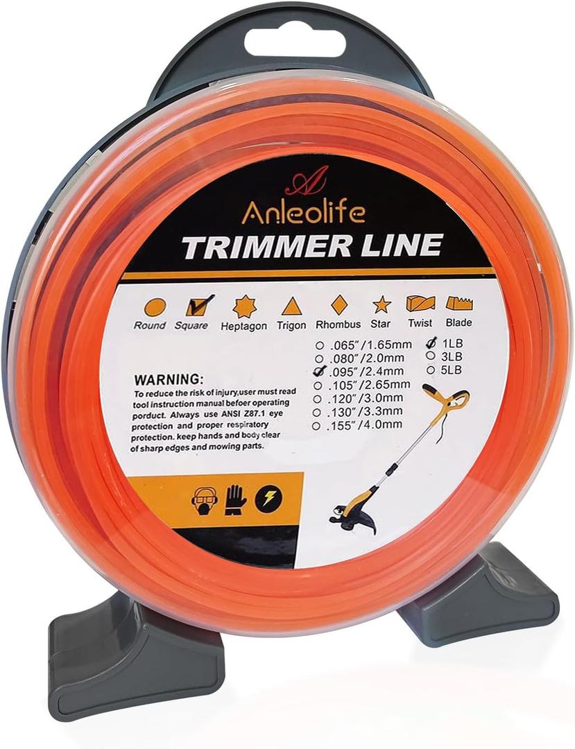 A ANLEOLIFE 1-Pound Commercial Square .095-Inch-by-212-ft String Trimmer Line Donut,with Built-in Line Cutter, Orange