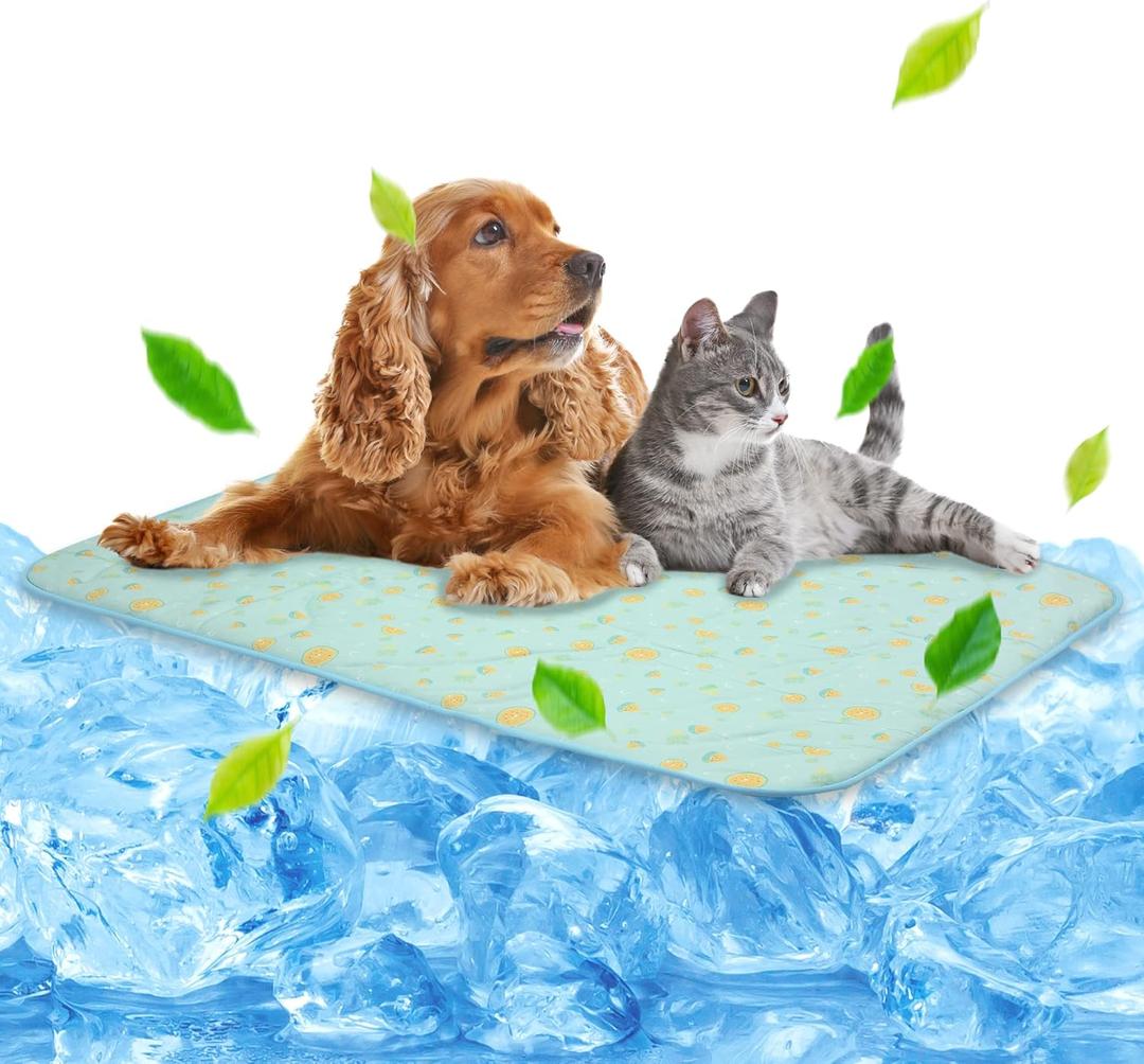 NWK Pet Cooling Mat -39’’ X 27.5’’ Ice Silk Cooling Mat for Dogs & Cats Portable & Washable Pet Cooling Blanket, Car Seats, Beds for Summer (Green Fruit, Large)