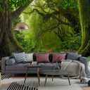 Peel and Stick Green Forest Wallpaper Landscapes Woodland Tree Mural, 137"x96"