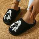 Cute Slippers for Women Halloween Fun Cute Holiday House Shoes Fluffy Warm Slipper Gifts for Adults (Black)