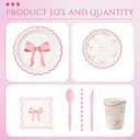 Reallnaive 192 Pcs Pink Bow Party Supplies Severs 24 Guests Coquette Birthday Decorations Includes Plates Cups Napkins Tableware Sets for Girl Bachelorette Bridal Engagement