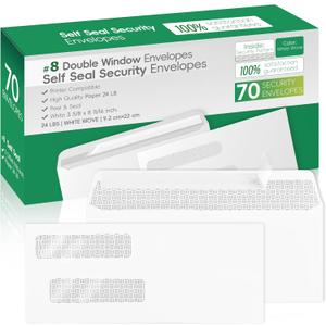 #8 Double Window Security Check Envelopes,Double Window Self Seal Security Envelopes,No.8 Double Window Bussiness Envelopes,70 Pack,Size 3 5/8 x 8 11/16 Inches,Designed for Checks(NOT for INVOICES)