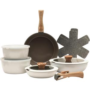 ZHANG XIAO QUAN SINCE 1628 Pots and Pans Set - 13PCS Aluminium Non Stick Cookware, White, Oven Safe, PTFE/PFAS/PFOA Free, Detachable Handle