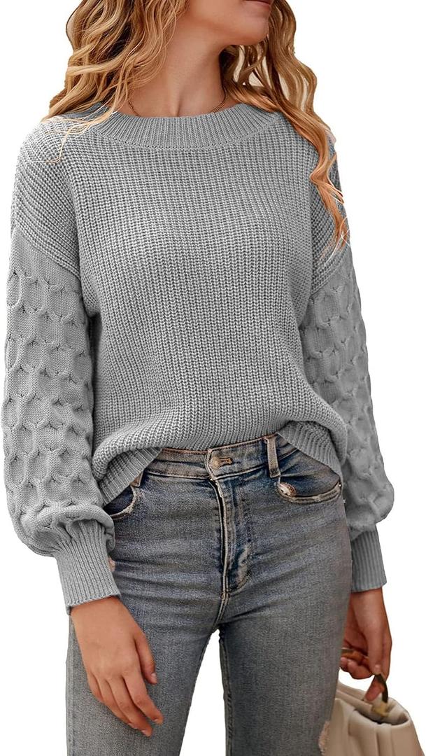 PRETTYGARDEN Women's Fall 2026 Pullover Sweater Casual Long Sleeve Loose Chunky Knit Tops Blouse Winter Fashion Clothing (Gray)