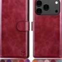 SUANPOT Compatible with iPhone 17 Pro 6.3" Wallet case with RFID Blocking Credit Card Holder,Flip Book PU Leather Protective Cover Women Men for Apple 17 Pro Phone case Red