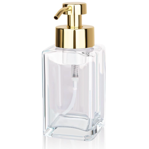 Foaming Soap Dispenser with Stainless Steel Pump, 12oz Refillable Glass Liquid Dish Soap Bottles for Bathroom, Kitchen Sink, Home Decor