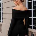 GORGLITTER Women's Off The Shoulder Sweater Long Sleeve Ribbed Knit Pullover Top Trendy Fall Outfits 2025 (L)