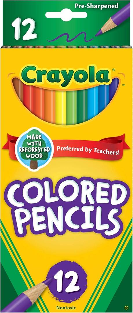 Crayola Colored Pencils, Assorted Colors, Pre-sharpened, Adult Coloring, 12 Count, Gift