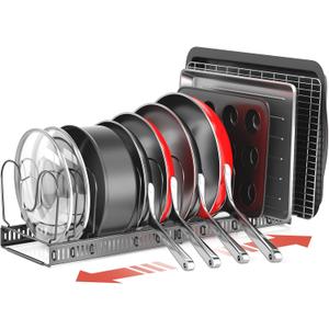 ORDORA Pots and Pans Organizer under Cabinet, Expandable 11.8"-22.8" Pot Lid Holder with 12 Adjustable Dividers, Pan Organizers inside Cabinet for Kitchen Cookware Bakeware, Black