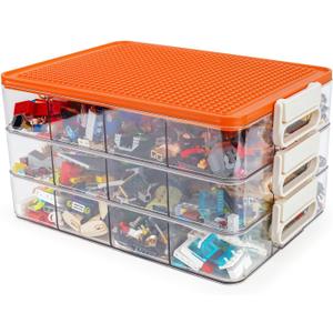 WANLIAN Storage Containers with Building Plate Lid, Acrylic Stack-able Organizer Bin Chest, Brick Toy Storage Organizer with handle, Bin Storage, Storage (Does not include Bricks)
