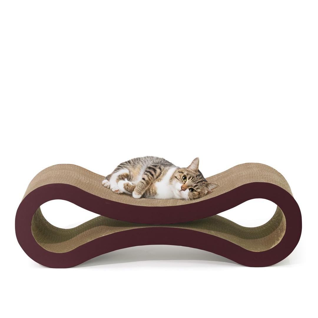 BOWHAUS Infinity Cat Scratcher Lounger, Reversible Scratcher, Infinity Cat Cardboard Scratcher, Large Cat Scratching Pad, Scratching Board, Scratcher Lounge Bed for Indoor Cats, Brown