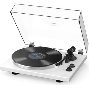 Retrolife Vinyl Record Player Turntables AT-3600L MM Cartridge Piano White | Vinyls Players Belt-Drive 33 45 RPM Speed with Wireless Output Phono Line USB Digital to PC Recording Classic New Sleek Style