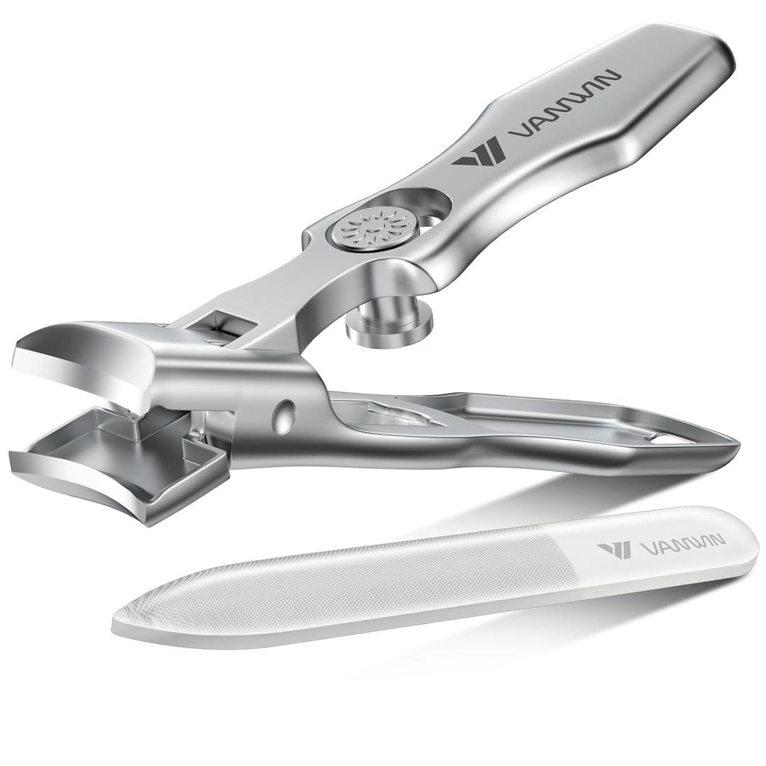 German Nail Clippers for Men Thick Nails, VANWIN Toenail Clippers for Seniors Large Wide Jaw Opening, Heavy Duty No Splash Fingernail Clipper with Safety Lock Nail Clippers with Catcher for Women