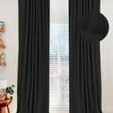 100% Blackout Shield Linen Blackout Curtains for Bedroom 84 Inches Long, Back Tab/Rod Pocket Living Room Drapes, Thermal Insulated Blackout Curtains 2 Panels Set, 50" W x 84" L, Black