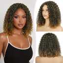 Omber Dark Brown Curly Wigs for Black Women 12 Inch Glueless Synthetic Lace Front Wig with Middle Part Pre Cut Lace Hairline for Daily Use