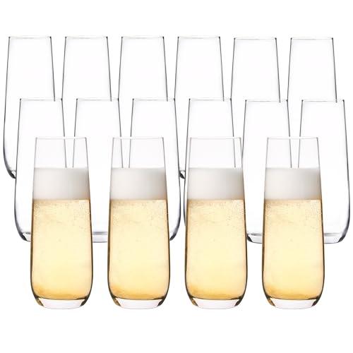 YANGNAY Stemless Champagne Flutes Set of 16, 8 oz - Clear Glass Toasting Glasses for Mimosa - Elegant Beverage Glassware
