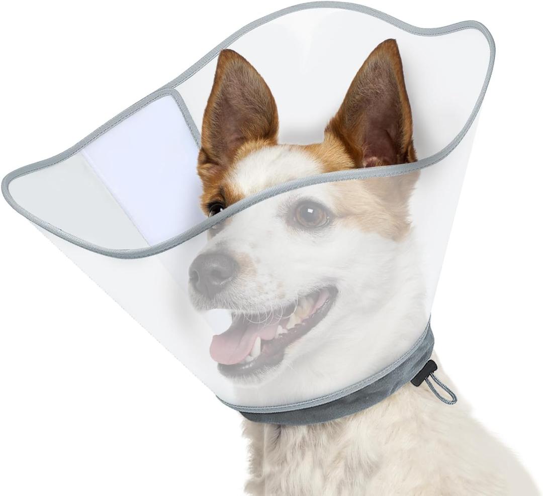 Supet Dog Cone for Dogs After Surgery, Comfortable Dog Cones to Stop Licking, Soft Dog Cone with Protect Neck Fabric, Protective Elizabethan Collar for Medium Small Dogs Transparent S (S (Neck:11.5-12.7 in))