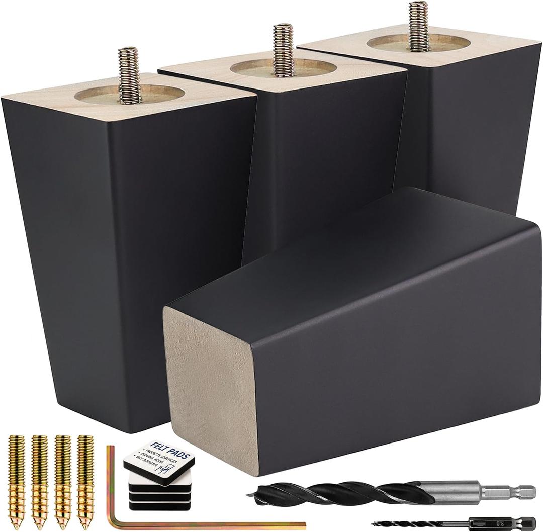 Premium Black Square Furniture Legs (Full Install Kit) - Pick Your Size and Color (5 Inches)