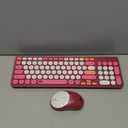 FD Wireless Keyboards and Mouse Combo - 2.4GHz USB Cordless, Cute Wireless Keyboard Round Keys, Quiet and Slim Set for Laptop, Computer, TV and Mac - Strawberry White Colorful