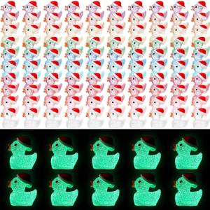 Shappy 200 Pcs Christmas Tiny Glow in The Dark Ducks Xmas Luminous Mini Resin Ducks Miniature Duck Figures for DIY Garden Aquarium Ornament Home Birthday School Party Project Accessories, 10 Colors