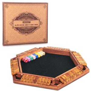 AMEROUS Upgraded 1-6 Players Shut The Box Dice Game, Wooden Board Table Math Game with 16 Dice for Kids Adults, Family Classroom Home Party or Pub