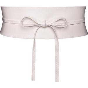 Wide Obi Belts for Women Thick Faux Leather Corset with Lace Up Wrap Style (Waist 36"-41", White)