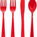 WDF 160 Piece Red Plastic Silverware - Heavy Duty Christmas Silverware of 80 Forks, 40 Spoons, 40 Knives - Red Plastic Utensils Perfect for Party Daily Valentine's Day