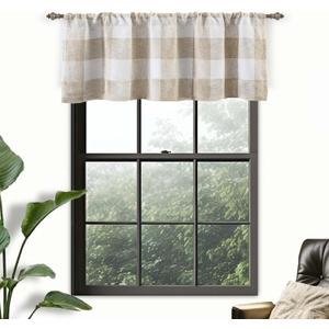 DriftAway Linen Textured Lined Valances for Windows Buffalo Check Curtain Window Valances Woven Plaid Blackout Thermal Insulated for Kitchen, Living Room 1 Pack 52" x 18" Taupe