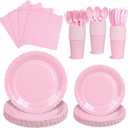175 PCS Pink Paper Plates and Napkins Set, Pink Party Supplies for 25 Guests Include Scalloped Plate Paper Napkins Cups Knife Fork Spoon for Baby Shower, Birthday, Wedding, Easter Party, Mother's Day