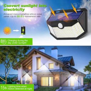 HMCITY Solar Lights Outdoor 120 LED with Lights Reflector and 3 Lighting Modes, Motion Sensor Wall Lights,IP65 Waterproof Solar Powered for Garden Patio Yard (Back Button 1Packs, Daylight White)