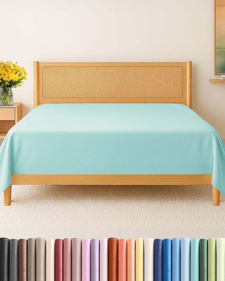 Full Size Flat Sheet - Hotel Quality Top Flat Bed Sheet Only - Ultra-Soft, Breathable & Cooling - Fade & Wrinkle Free - Easy-Care, Stain & Shrink Resistant Bedding - Easy-Fit and Oeko-Tex - Spa Blue