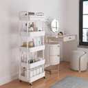Calmootey 5-Tier Rolling Utility Cart with Drawer,Multifunctional Storage Organizer with Plastic Shelf & Metal Wheels,Storage Cart for Kitchen,Bathroom,Living Room,Office,White