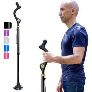 Walking Cane Foldable for Men & Women Seniors for Balance,Self Standing Folding Cane,Height Adjustable Anti-Slip Lightweight Alloy Walking Stick Collapsable for Travel Mobility Aid (Black)