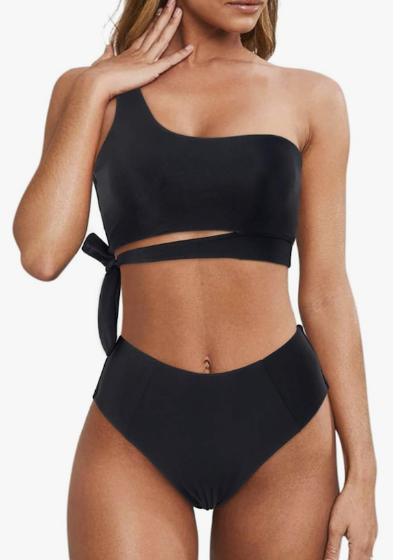 MOOSLOVER Women One Shoulder High Waisted Bikini Tie High Cut Two Piece Swimsuits Size XL