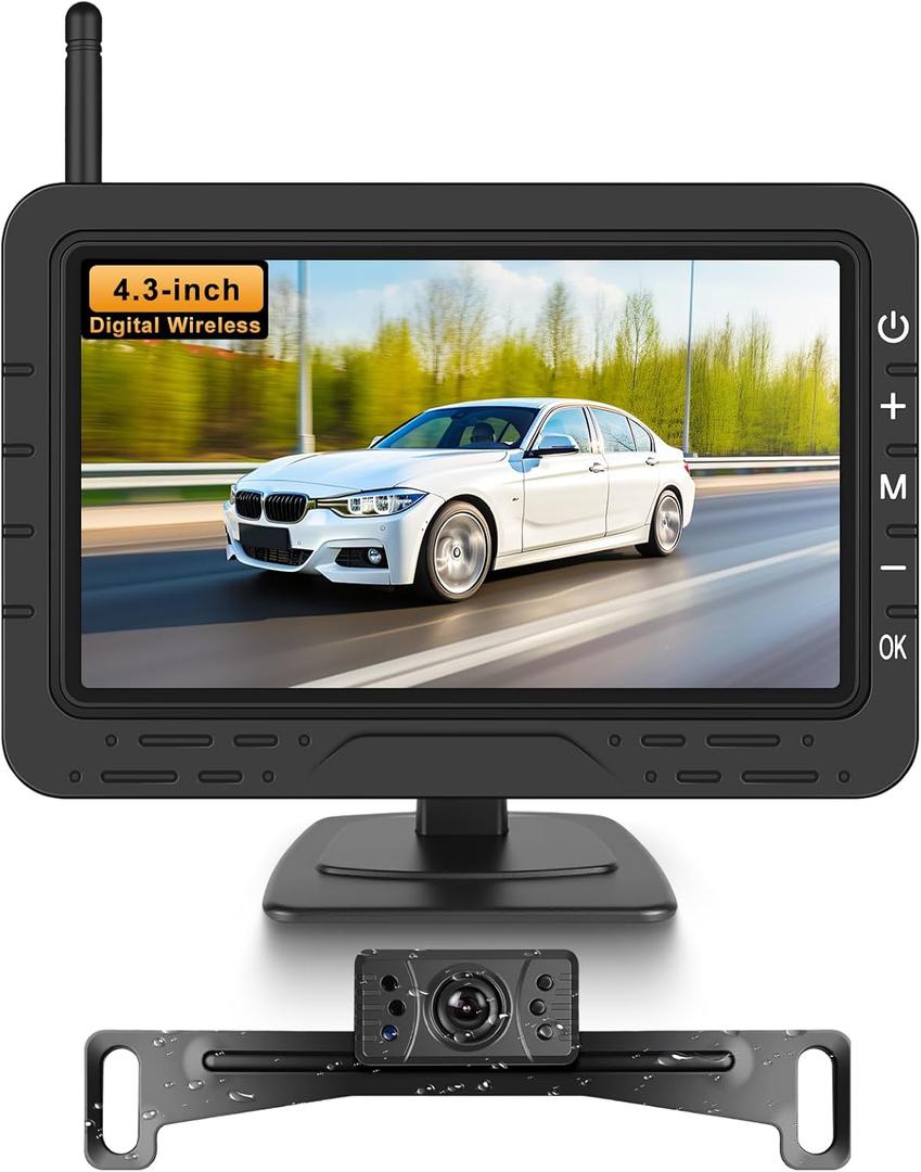 Wireless Backup Camera for Car Digital Stable Signal Easy Install, 4.3 Inch Monitor System Customizable Parking Lines Night Vision Rear View Camera for Car Truck,Trailer, Pickup
