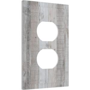 Rustic Grey Wood Shiplap 1 Gang Outlet Plate Covers Decorative Single Duplex Wall Plate Vintage Country Electrical Receptacle Light Switch Cover Art Faceplate Switchplate for Farmhouse Bedroom Decor