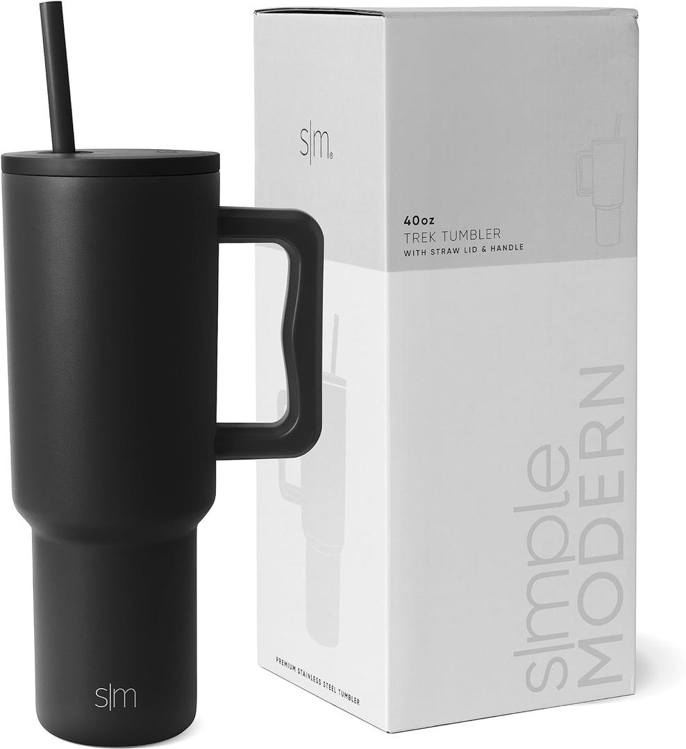 Simple Modern 40 oz Trek Tumbler with Handle and Straw Lid | Cup Holder Friendly Insulated Stainless Steel Travel Mug | Midnight Black Simple Modern 40 oz Trek Tumbler with Handle and Straw Lid | Cup Holder Friendly Insulated Stainless Steel Travel Mug | Midnight Black